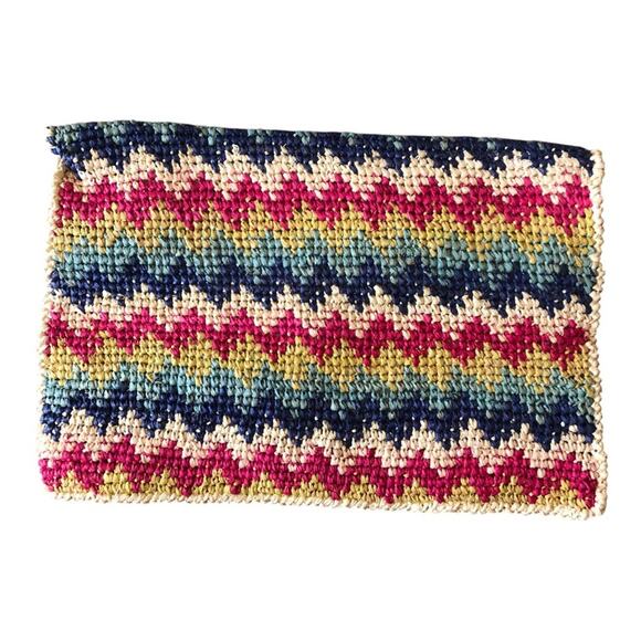 LoveStitch NIP Canary Islands Raffia Zig Zag Clutch Cream Pink Teal Navy Yellow - Picture 5 of 13